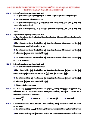 140 câu trắc nghiệm Toán 11 - Chương 3 Vec tơ quan hệ vuông góc trong không gian (Có đáp án)